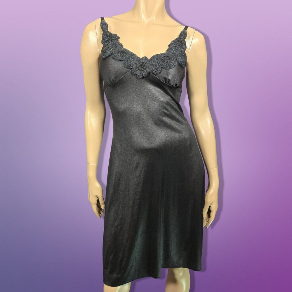 Y2K Black Slip Dress Size S Retro Vampy Witchy Whimsigoth Grunge Cocktail Party
